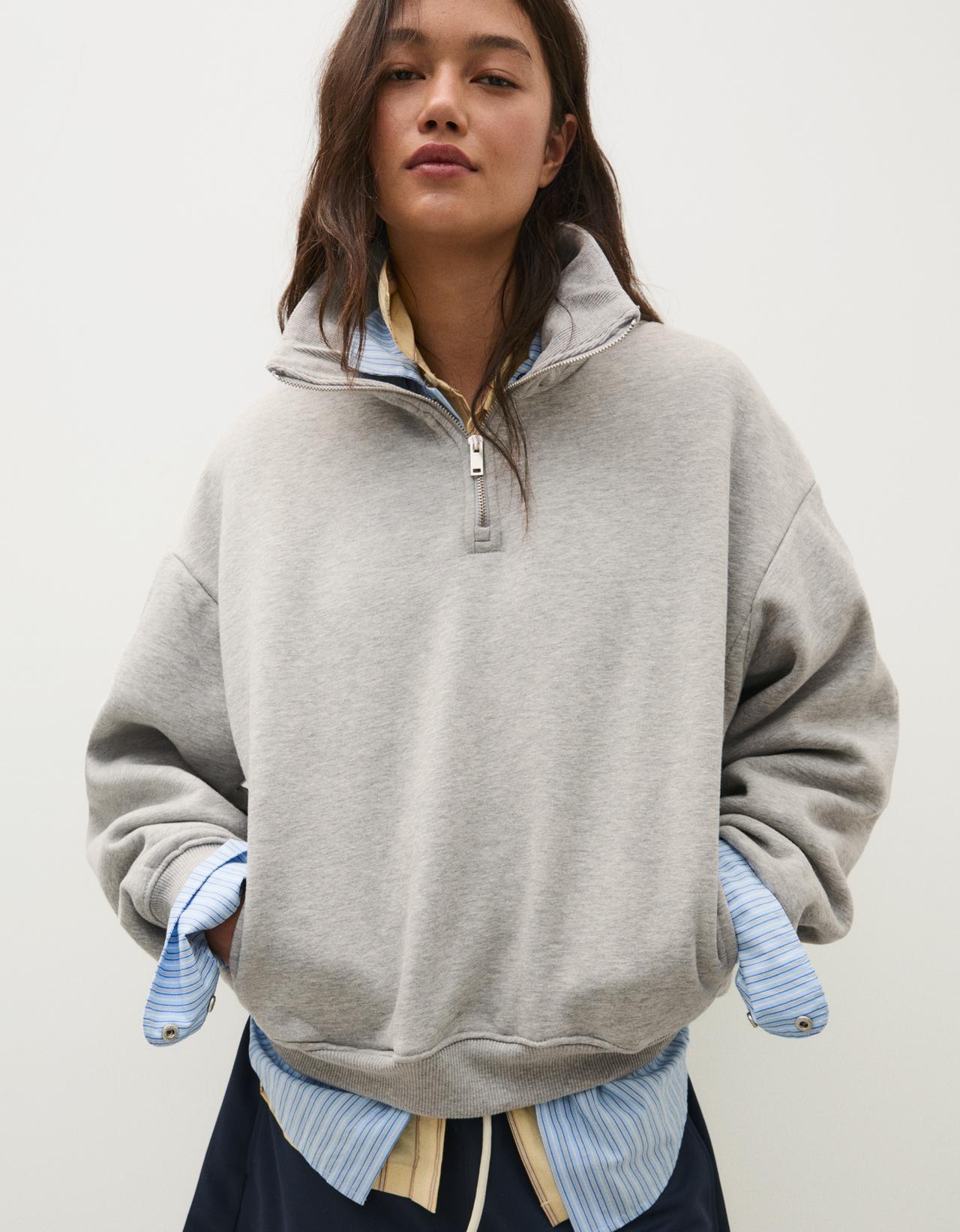 High neck zip-up sweatshirt — Grey