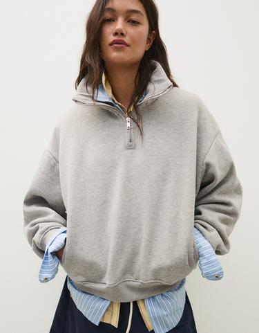 High neck zip-up sweatshirt — Grey 4
