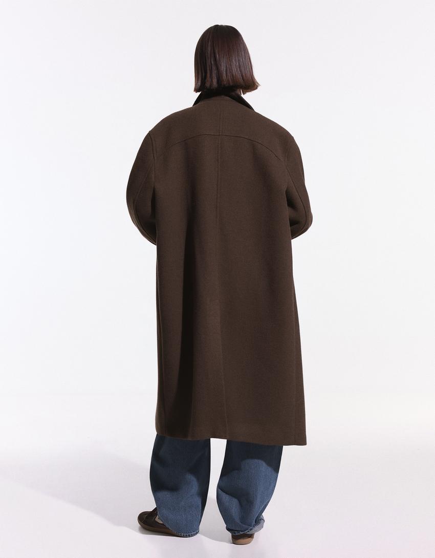 Manteau long épaule tombante-Marron
