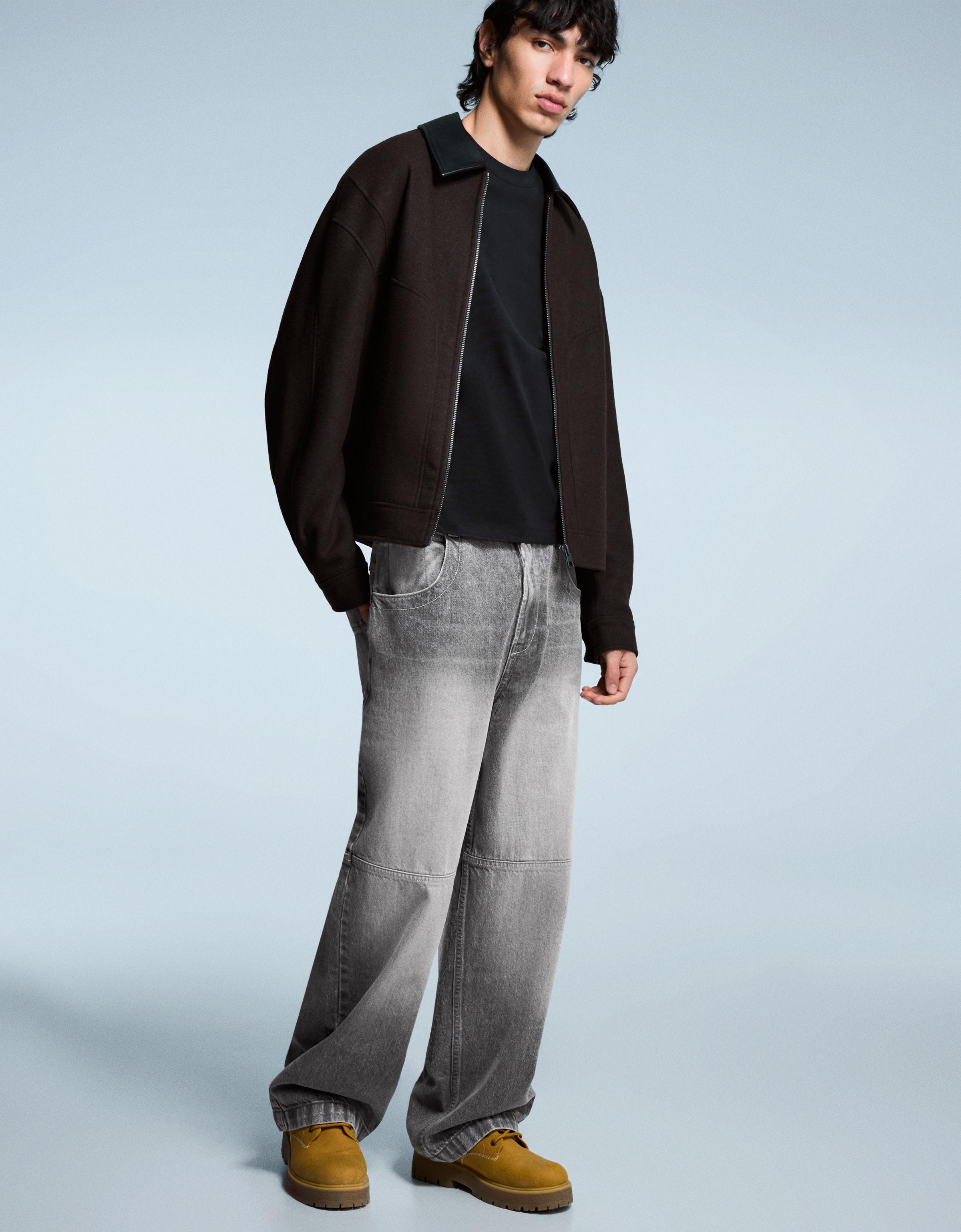 Bershka Super Baggy Jeans Herren 32 Grau