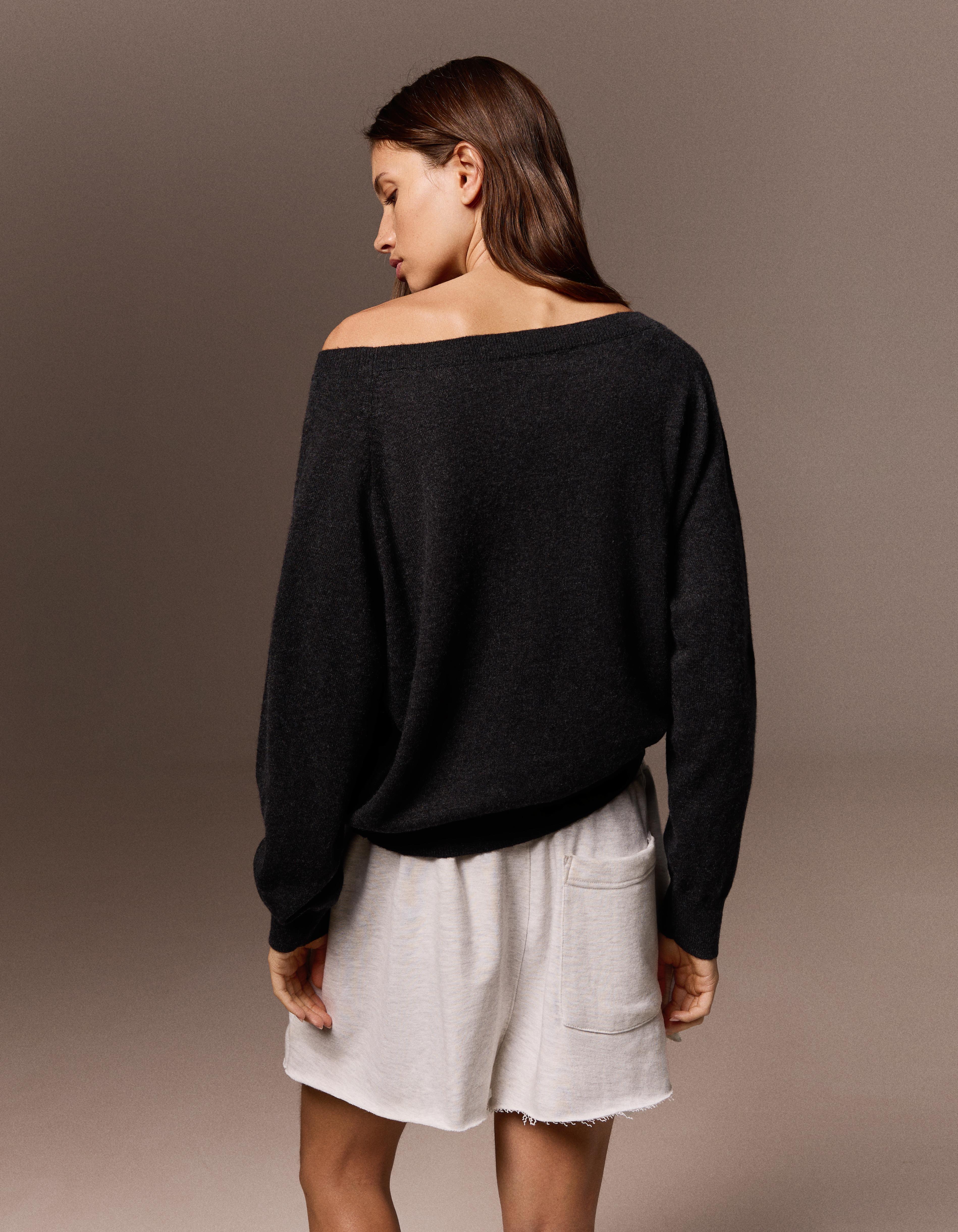 Graphic boat neck jumper — Dark grey