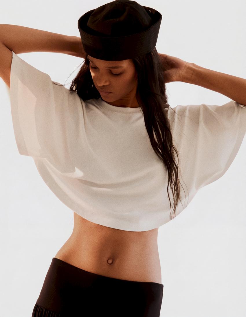 T-shirt oversize efeito capa-Branco