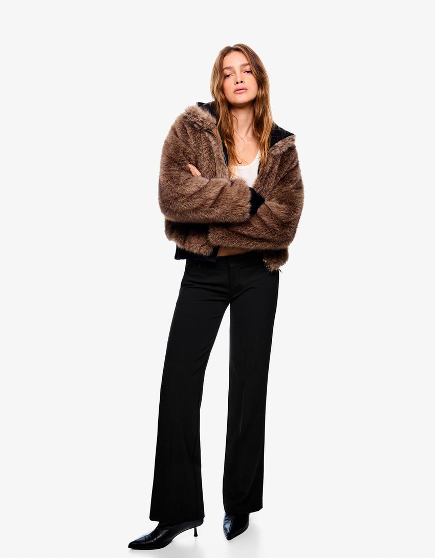 Boot cut broek met lage taille-Zwart