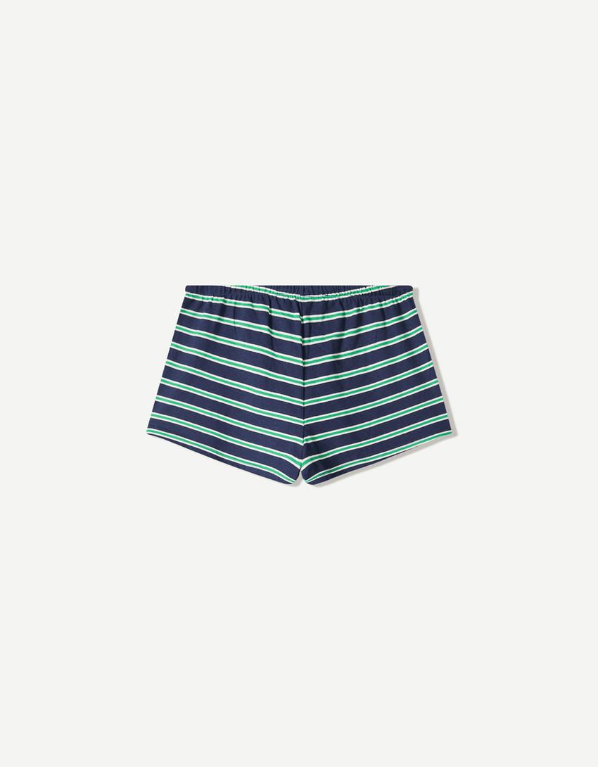 Shorts in felpa con vita elasticizzata-Marino-5