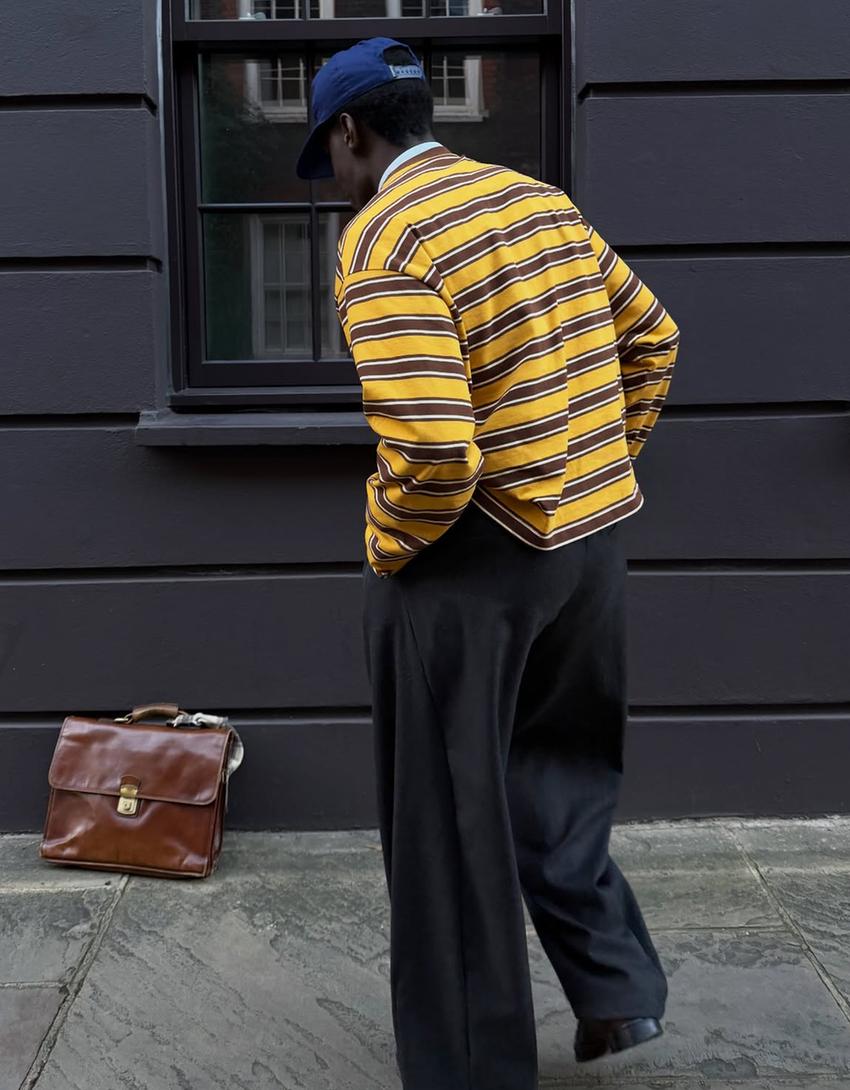 Retro print long sleeve T-shirt-Mustard