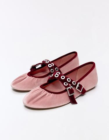 VELVET BALLERINAS WITH BUCKLES — Multicolored 4