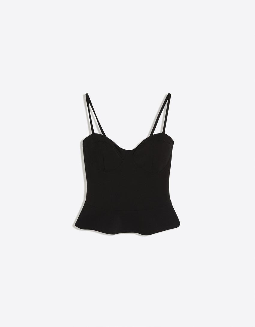 Top à basque corset-Noir