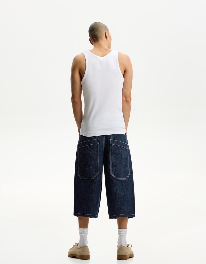 Bermuda jort denim super baggy-Marine