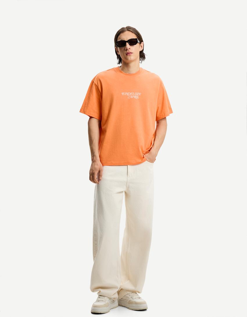 T-shirt met print en korte mouw-Oranje-3