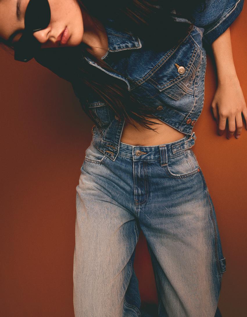 بنطال جينز عمالي ريفي واسع بقصّة بالون-أزرق فاتح-1