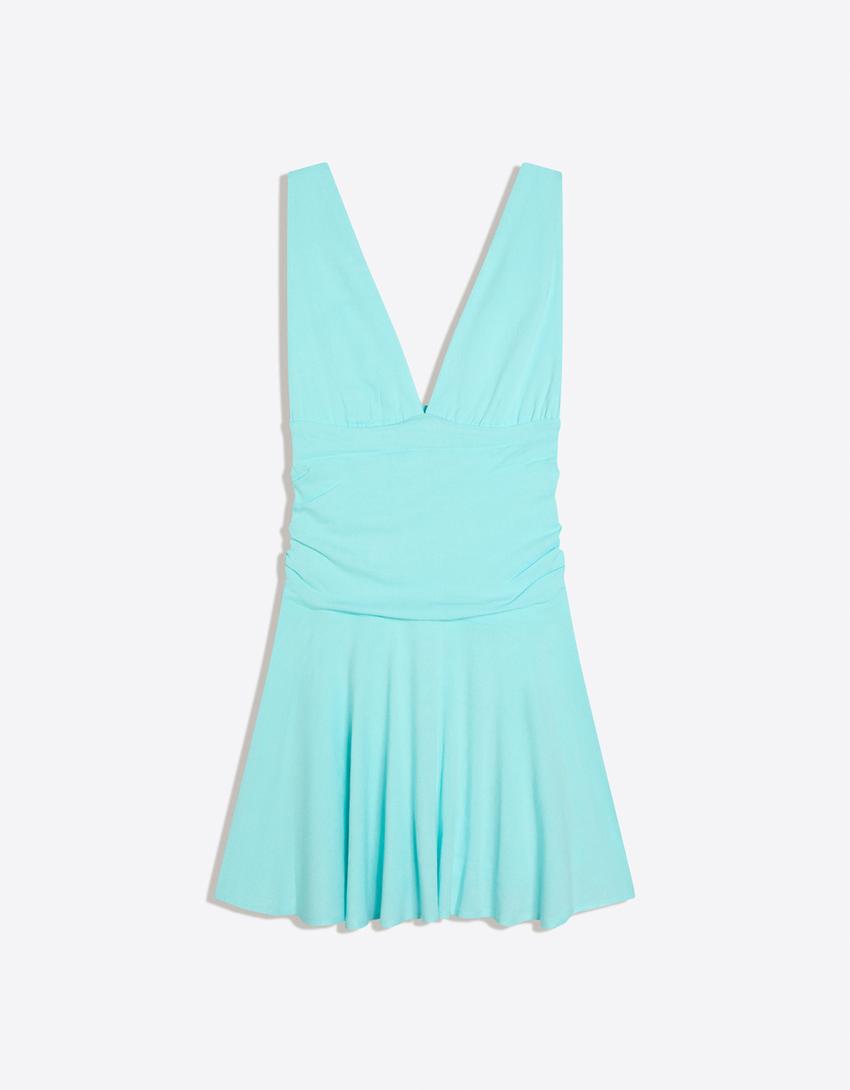 Draped mini dress-Turquoise