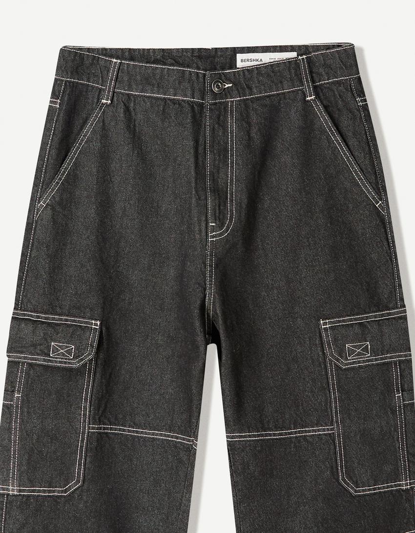 Jeans baggy cargo-Negro