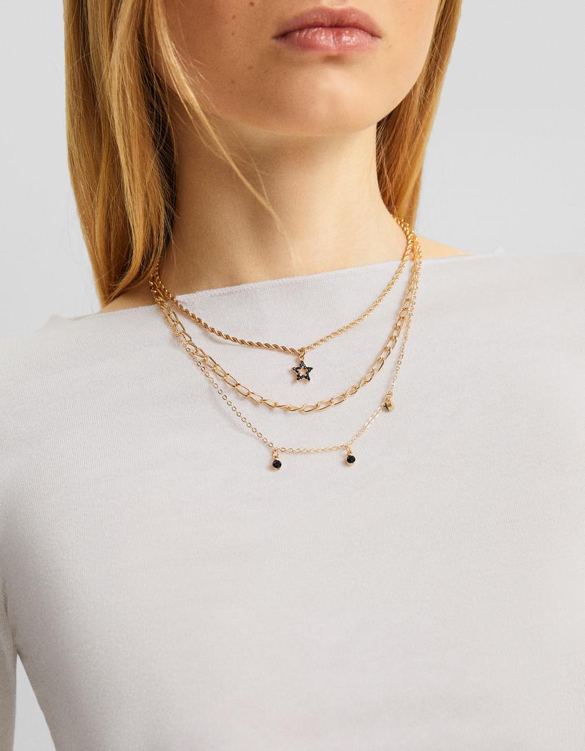 Lot 4 colliers pierres fantaisie étoile lune-Or-1