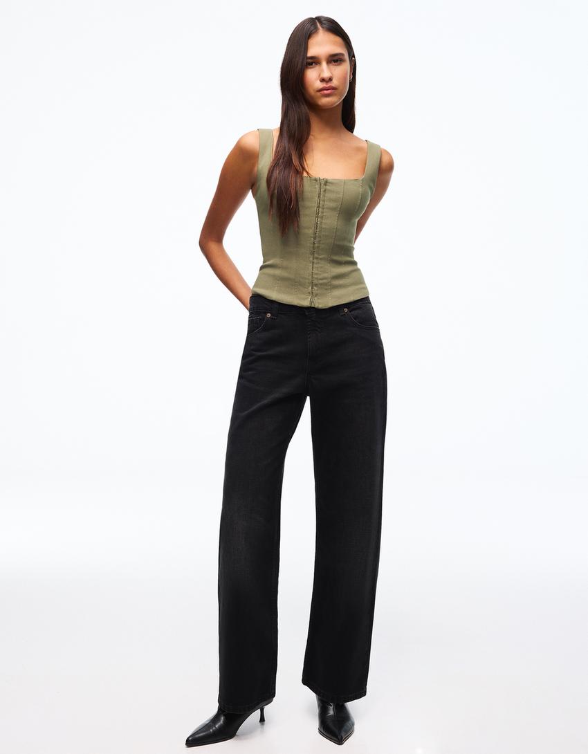 Burlesque-Top aus Bengaline-Khaki