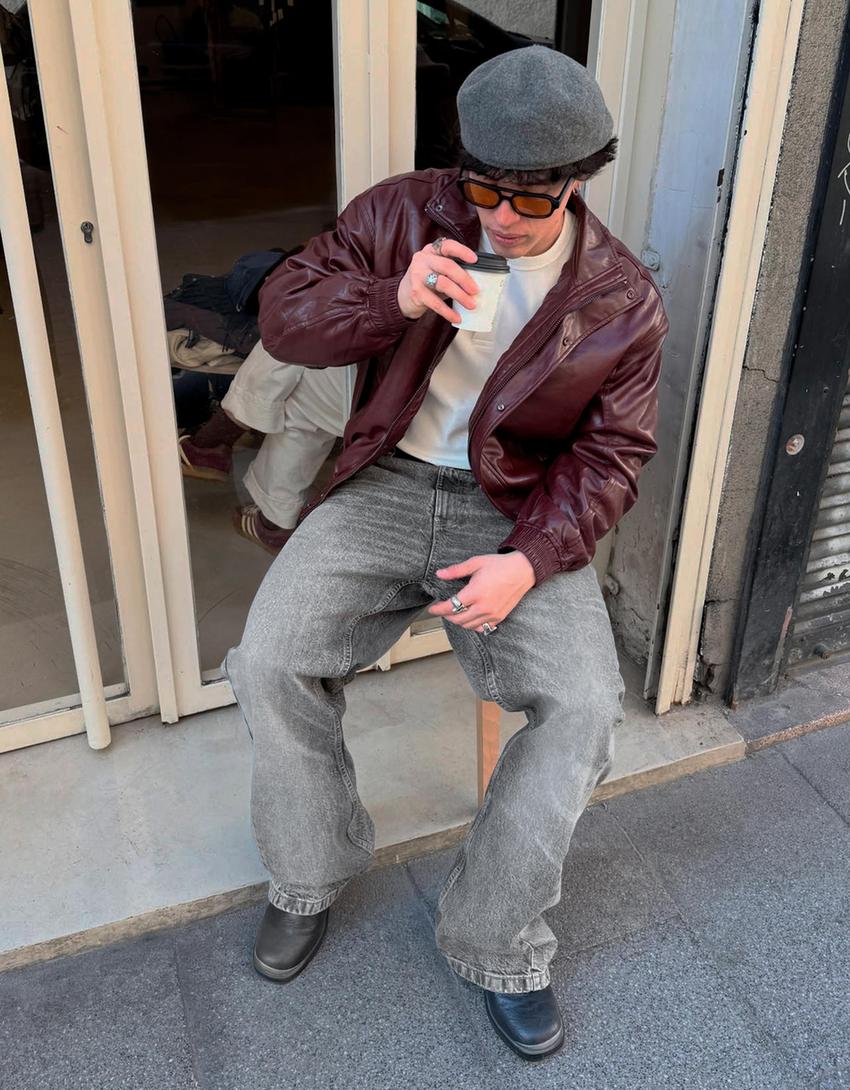 Jacke in Lederoptik-Bordeaux