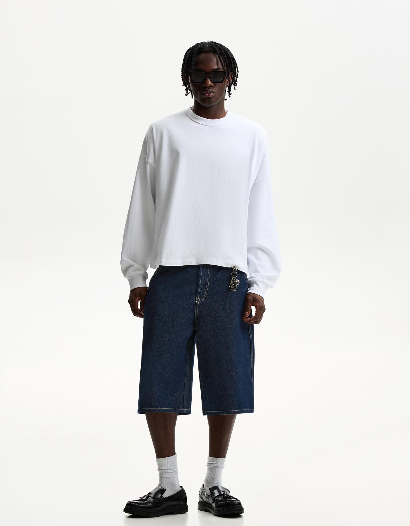 Bershka Bermuda Denim Skater Hombre 44 Marino