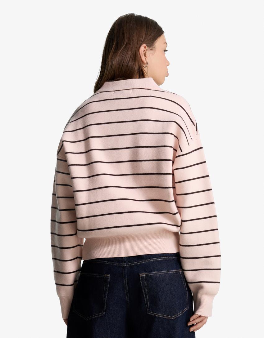 Polo collar sweater-Pink