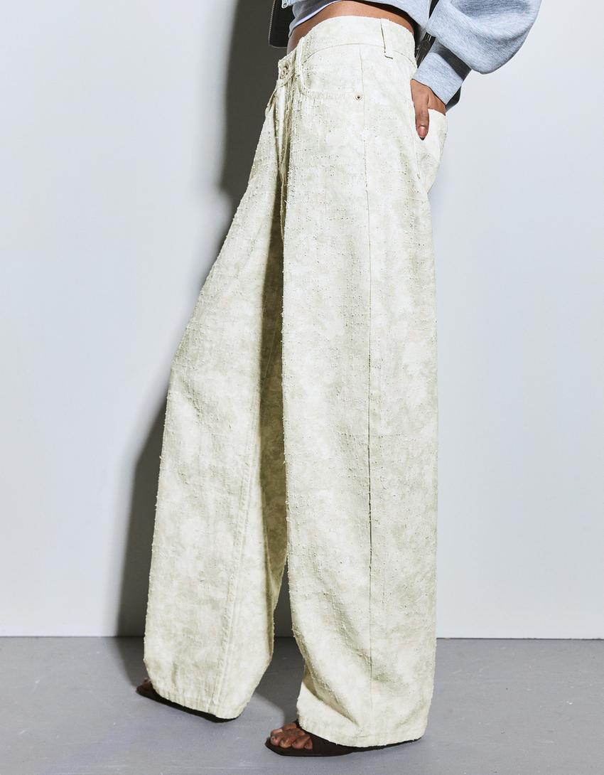 Jeansy o kroju baggy z niskim stanem i nadrukiem z fakturą-Brązowy