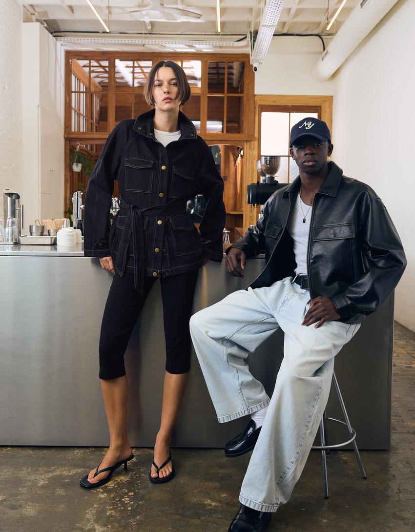 Cazadora denim cinturón-Marino