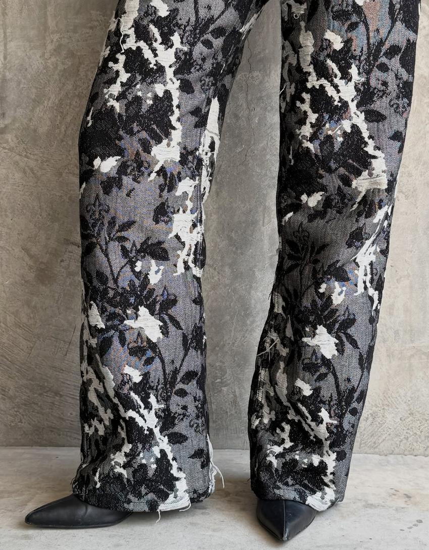 Jacquard print baggy jeans-Black