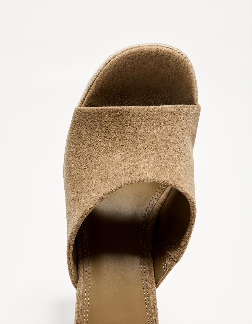 Jute heeled platform sandals-Tan-2