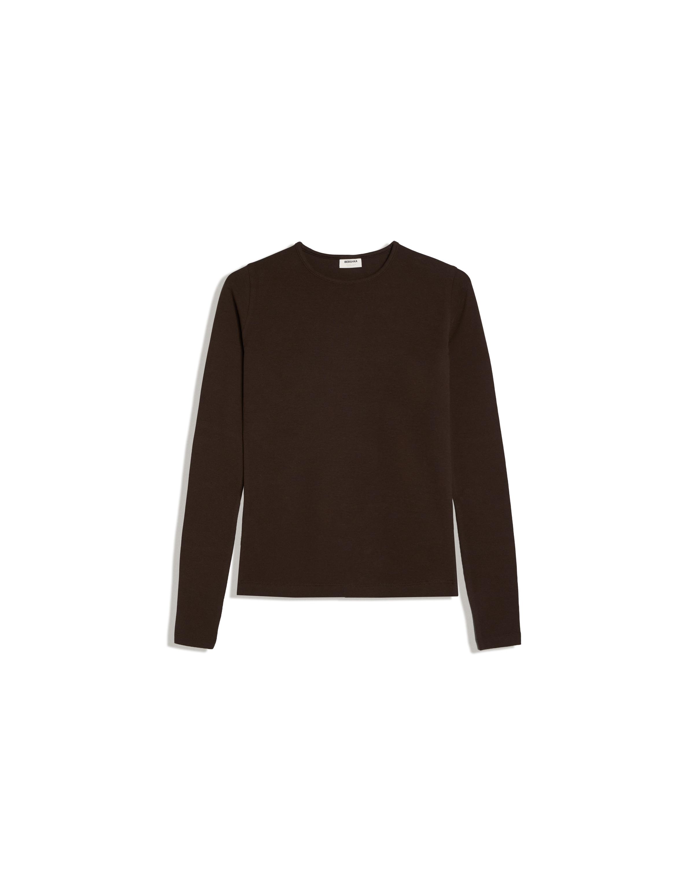 Round neck long-sleeve T-shirt — Brown