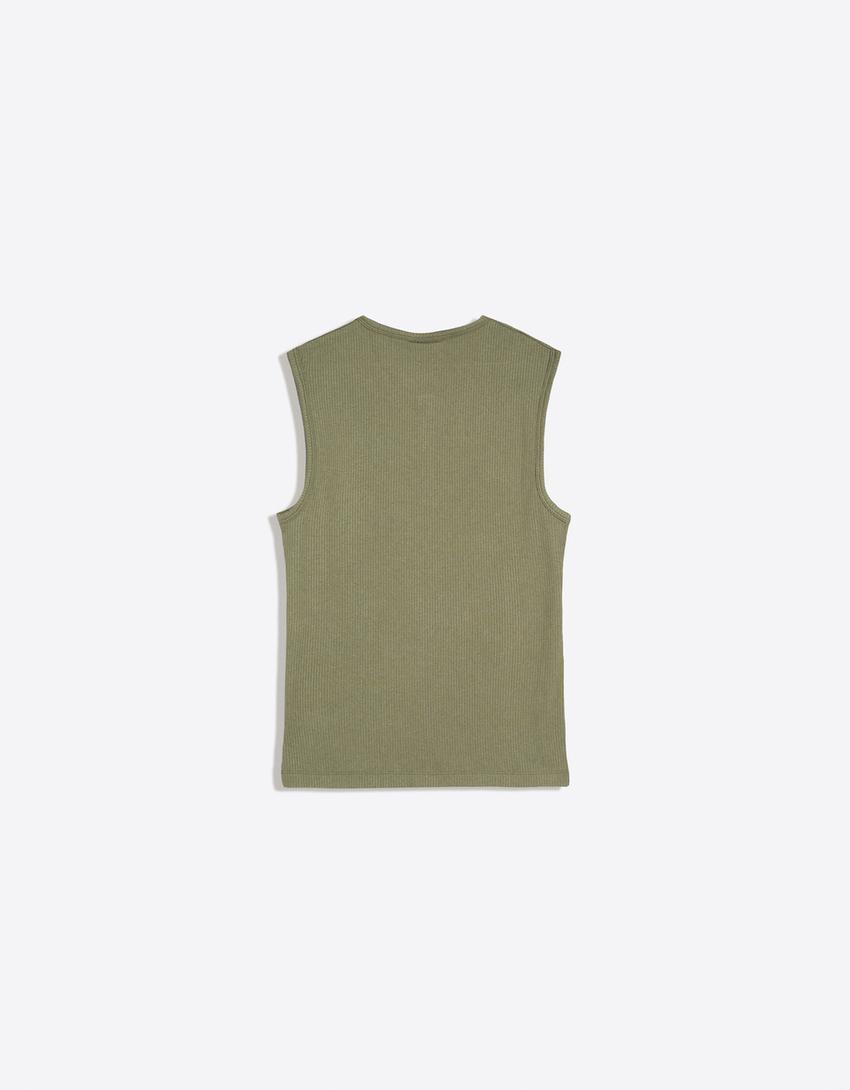Slim fit henley worker T-shirt-Khaki