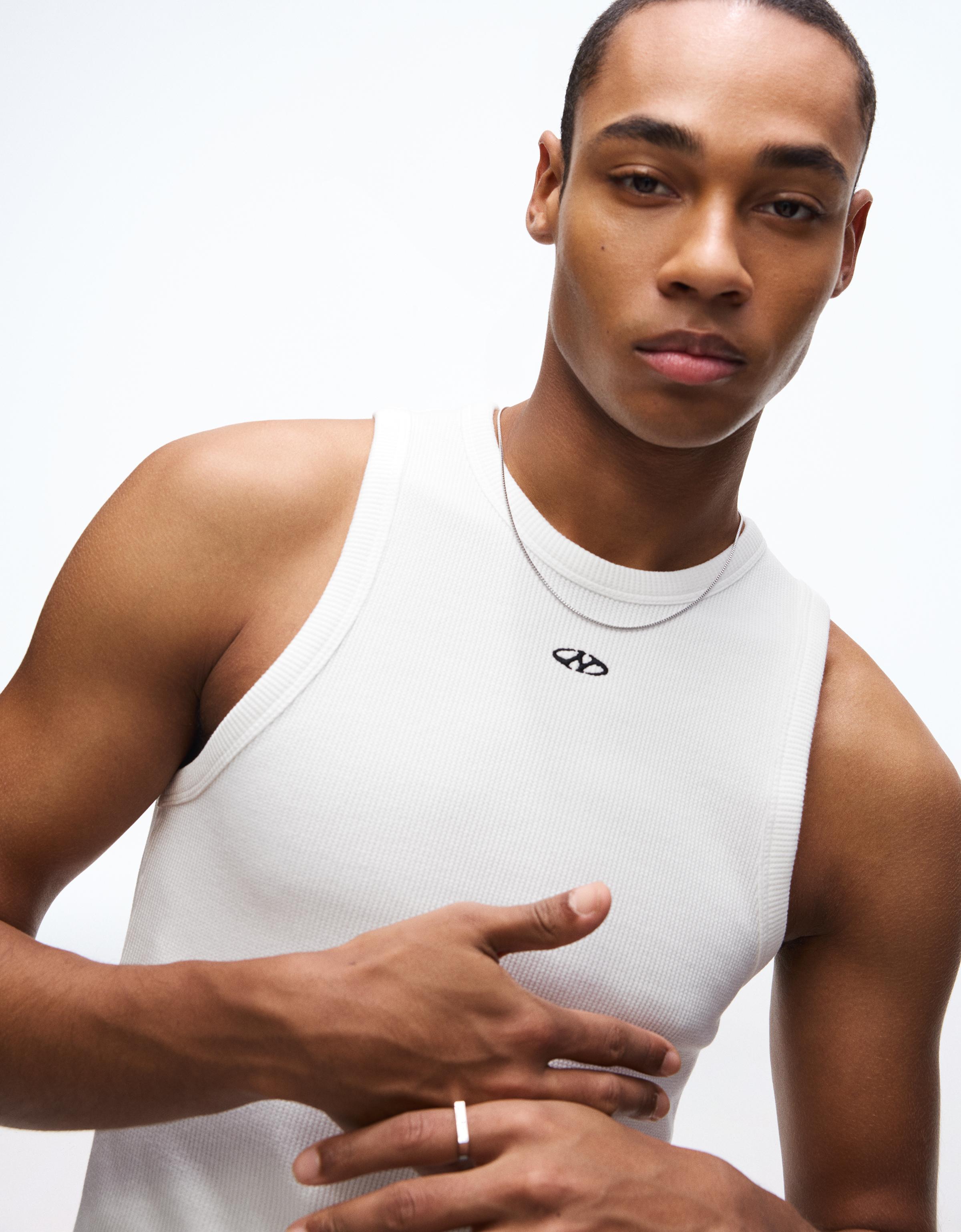 Waffle print vest top — Off white