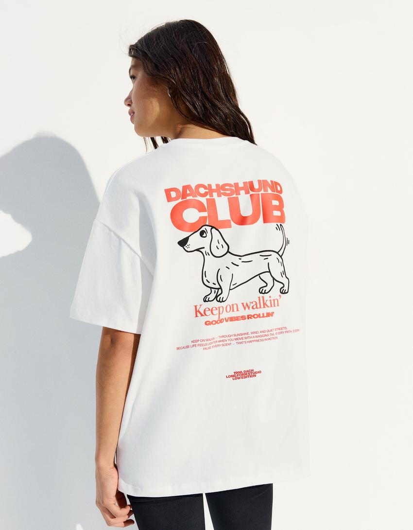 Oversize-T-Shirt mit Print-Grbrochenes Weiss