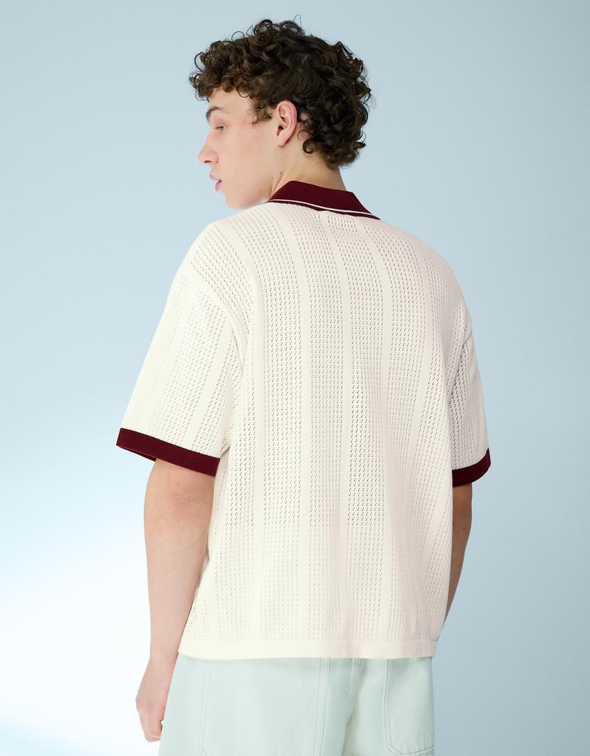 Kısa kollu baskılı polo-Kirli beyaz