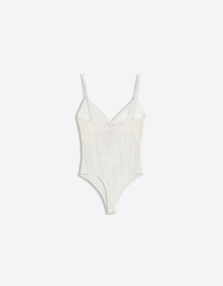 Lace strap bodysuit-Off white