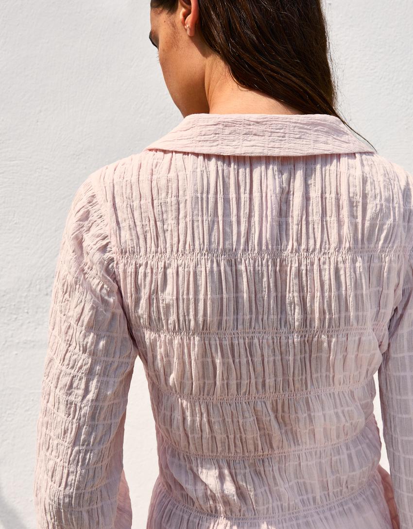Rustic gathered shirt-Pink-1