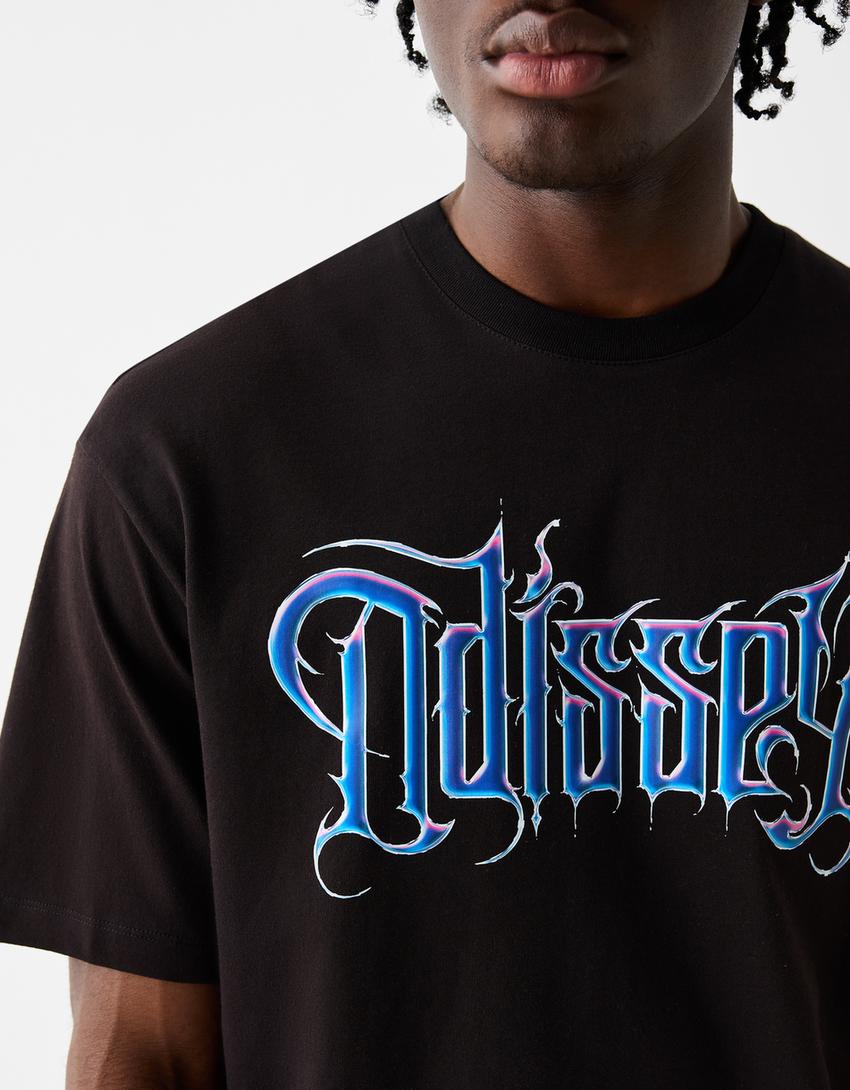 T-shirt manches courtes oversize imprimé-Noir-6