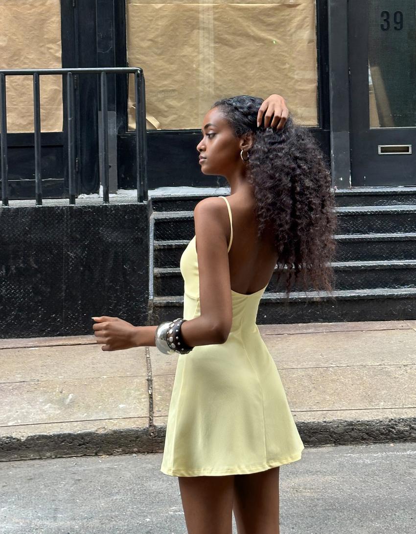 Vestido mini de alças-Amarelo-1