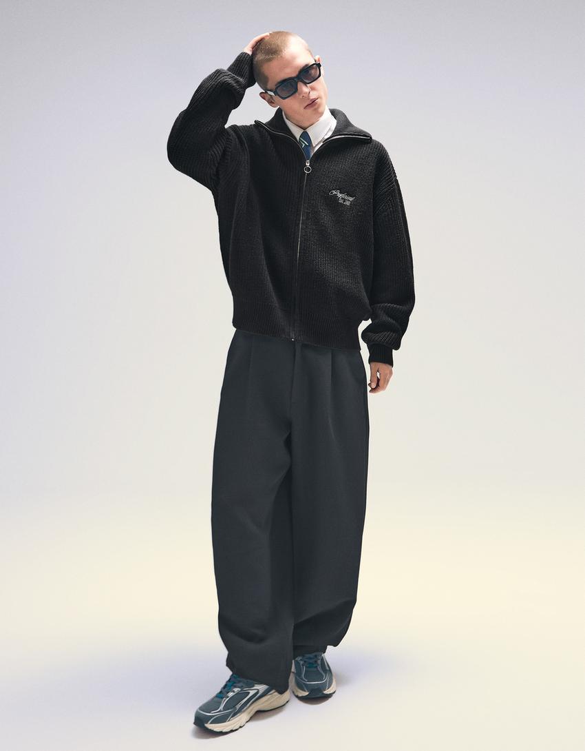 Veste zippée brodée-Noir