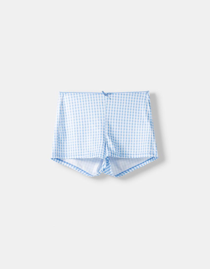 Short à carreaux-Bleu clair-4