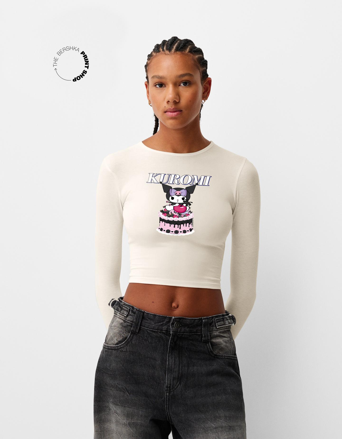 Bershka Langarmshirt Kuromi Mit Langen Ärmeln Und Print Damen S Rohweiß günstig online kaufen