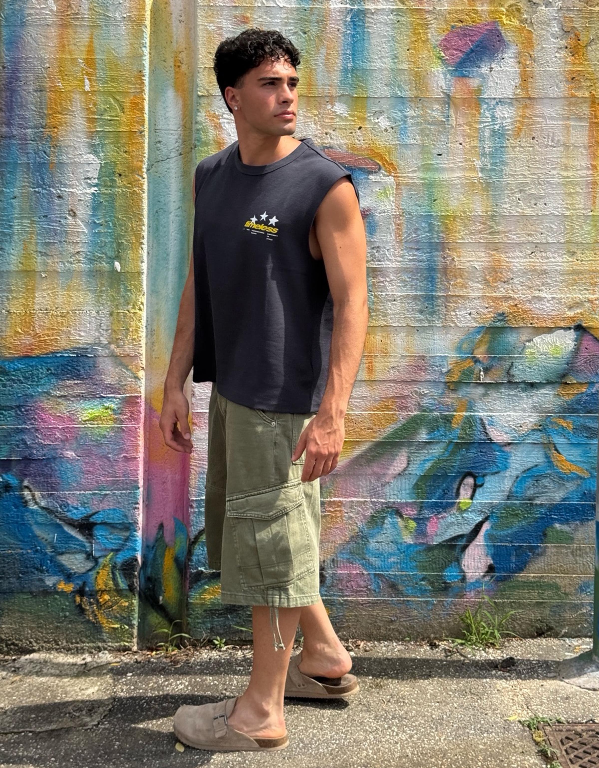 Worker T-shirt with textured print — Navy