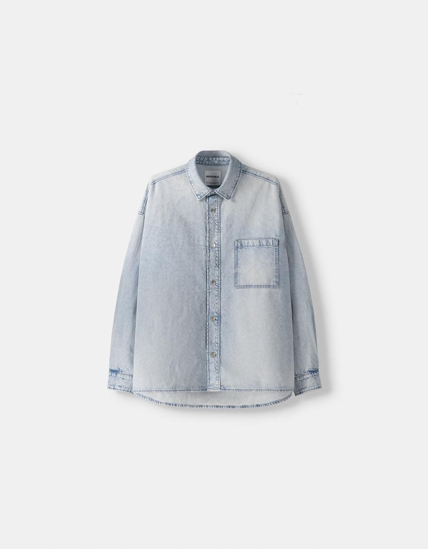 Long sleeve oversize denim shirt-Light blue