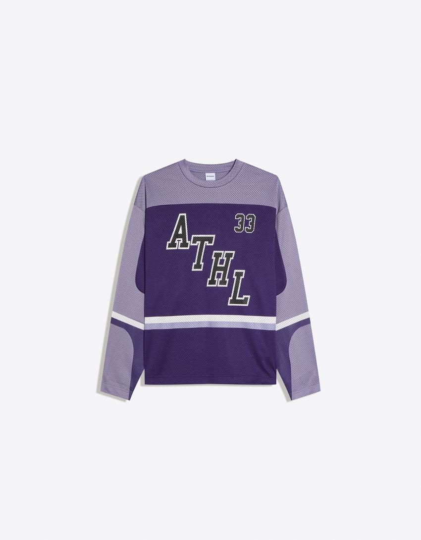 Long sleeve mesh print T-shirt-Violet