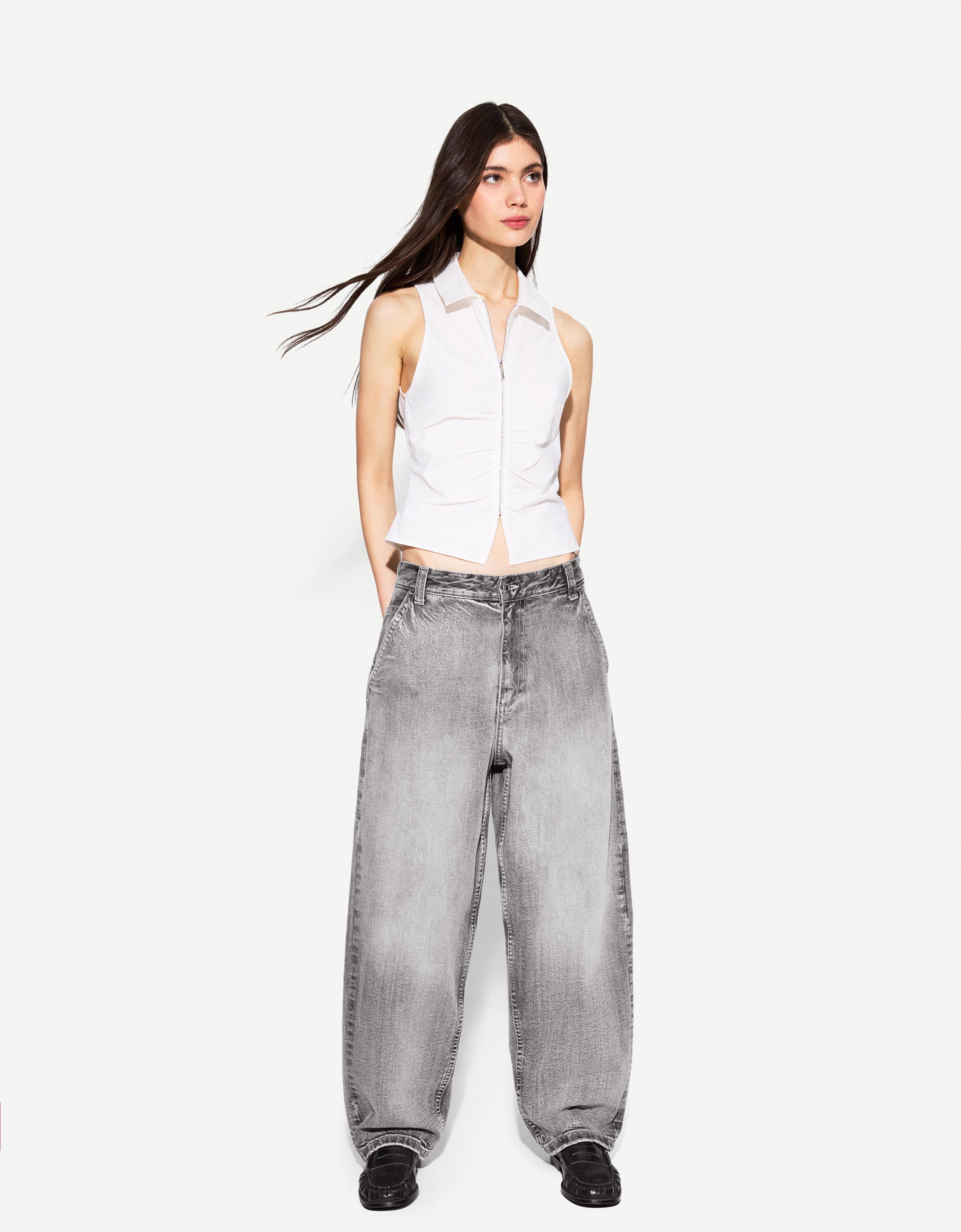 Bershka Skaterjeans Mit Weitem Bein Damen 38 Grau