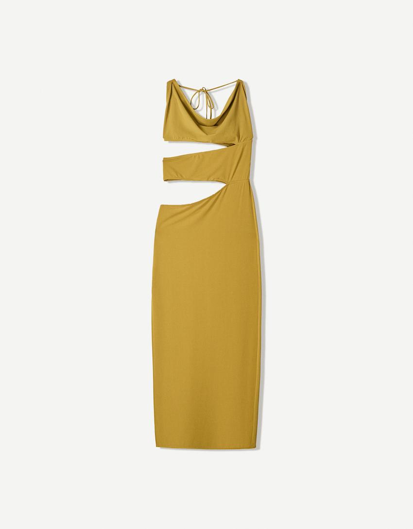Vestido midi cut-out collar-Verde-3