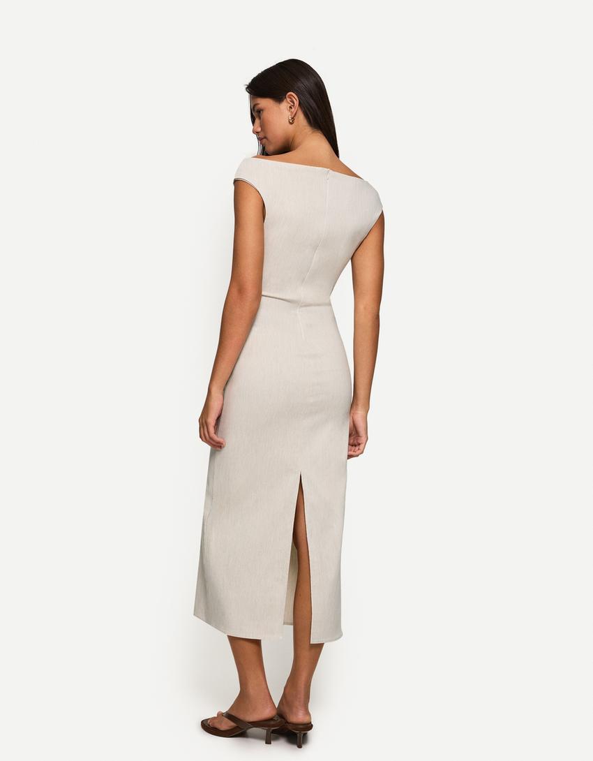 Stretch midi dress-Sand