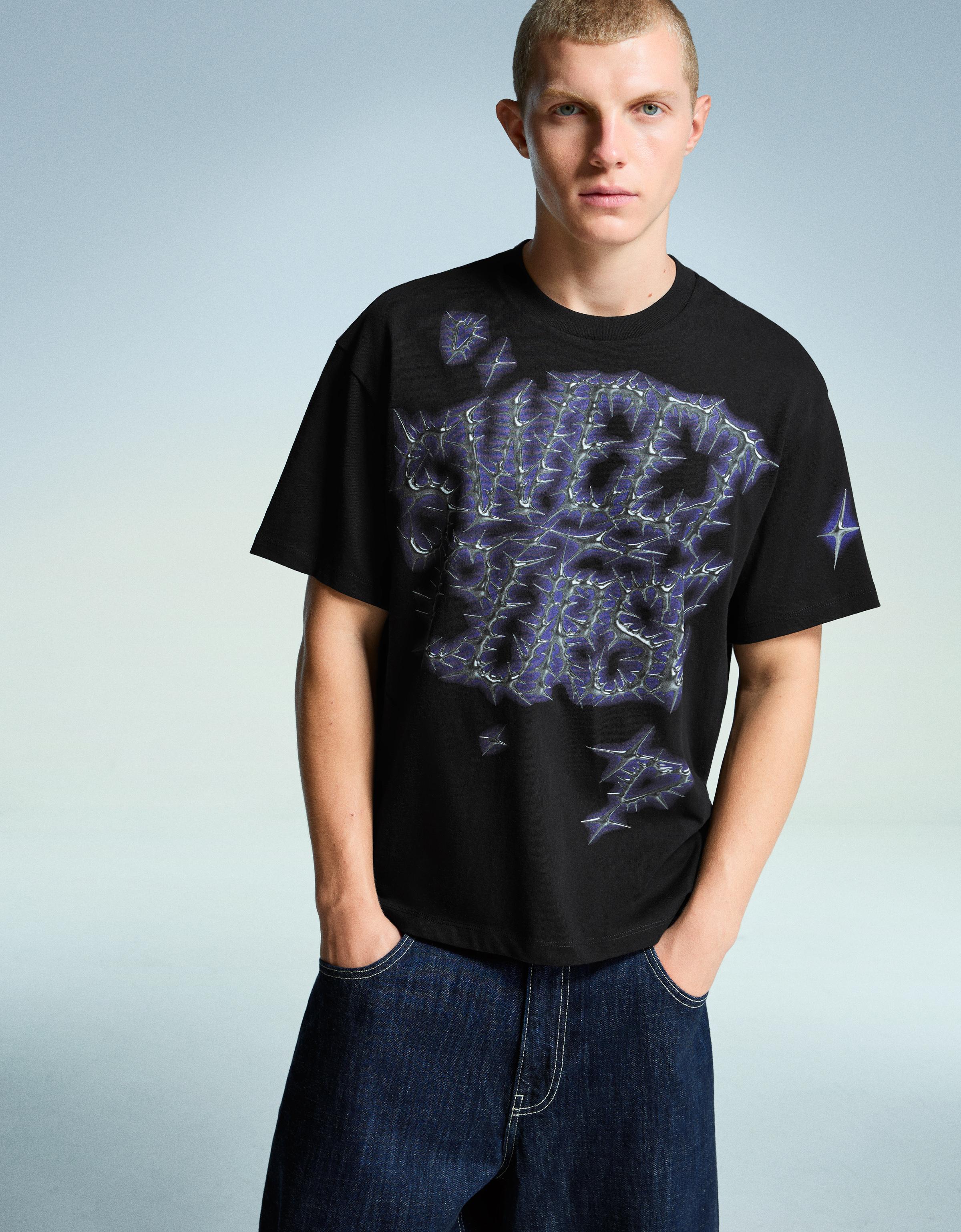 Bershka T-Shirt Mit Print Herren M Schwarz