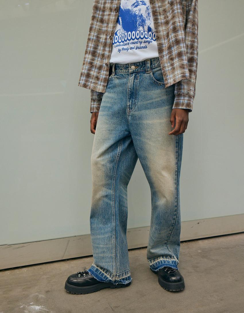 Flared baggy jeans-Gewassen blauw-2