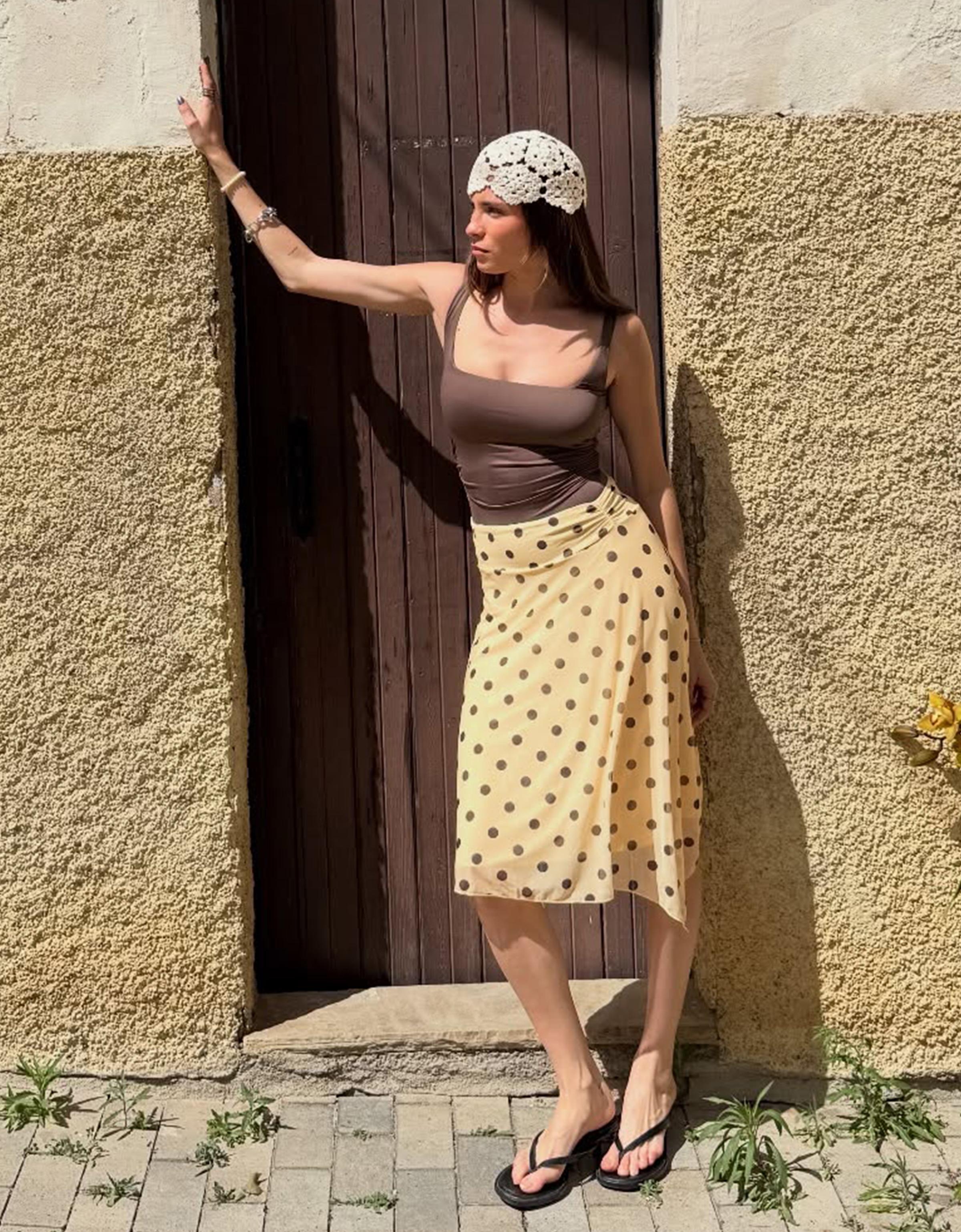 Bershka Falda Midi Asimétrica Lunares Mujer L Amarillo