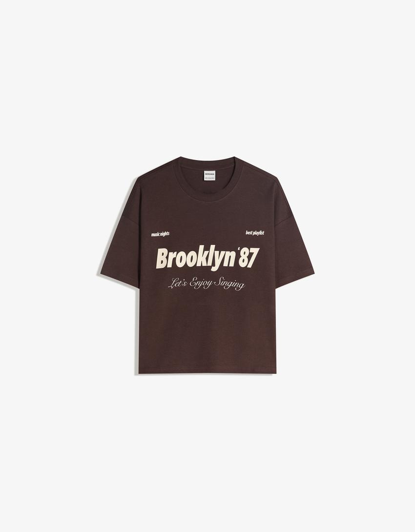T-shirt à manches courtes imprimé-Marron