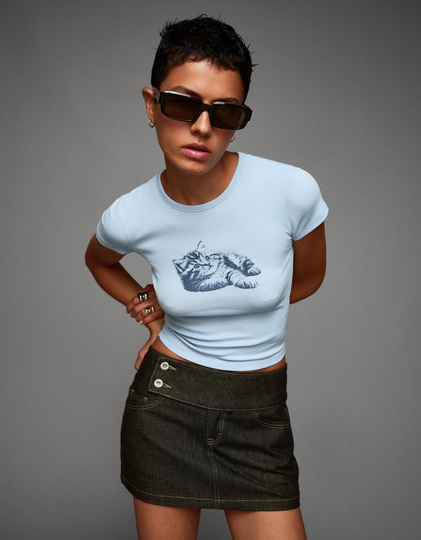 Camiseta manga corta print-Azul claro