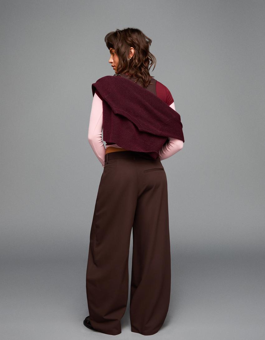Tailored Hose mit überkreuztem Bund-Braun