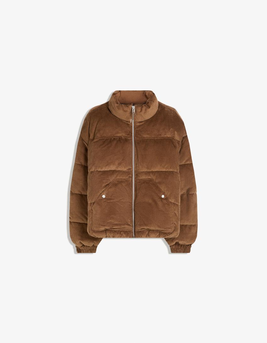 Corduroy puffer jacket-Brown